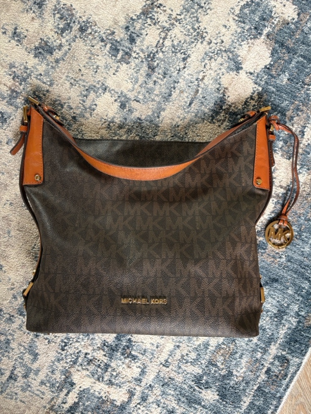Michael Kors Brown Monogram Shoulder Bag with Tan Accents